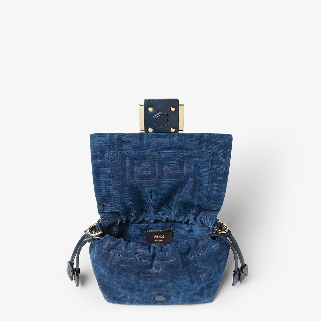 FENDI Mamma Baguette Small Blue FF denim flocked mini-bag - Image 3